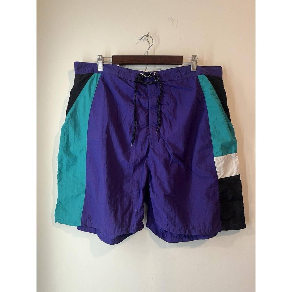 Vintage‎ 90s Castaways Colorblock swim trunks Mens XL Purple Blue Green